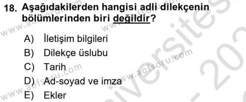 Hukuk Dili Ve Adli Yazışmalar Dersi 2020 - 2021 Yılı Yaz Okulu Sınavı 18. Soru