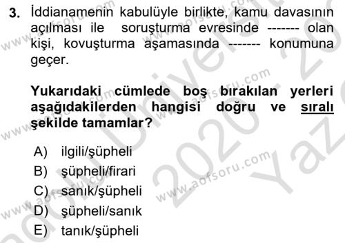 Hukuk Dili Ve Adli Yazışmalar Dersi 2020 - 2021 Yılı Yaz Okulu Sınavı 3. Soru