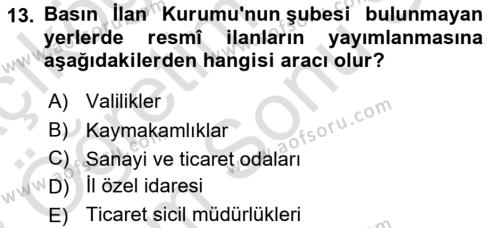 Hukuk Dili Ve Adli Yazışmalar Dersi 2021 - 2022 Yılı (Final) Dönem Sonu Sınavı 13. Soru