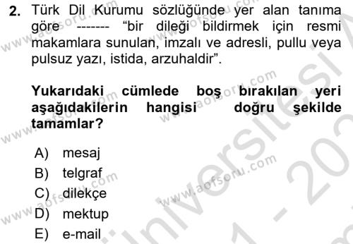 Hukuk Dili Ve Adli Yazışmalar Dersi 2021 - 2022 Yılı (Final) Dönem Sonu Sınavı 2. Soru