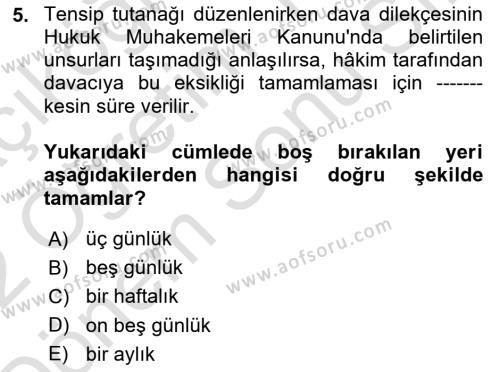 Hukuk Dili Ve Adli Yazışmalar Dersi 2021 - 2022 Yılı (Final) Dönem Sonu Sınavı 5. Soru