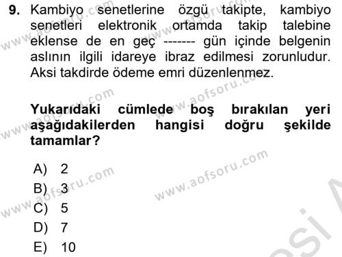 Hukuk Dili Ve Adli Yazışmalar Dersi 2021 - 2022 Yılı (Final) Dönem Sonu Sınavı 9. Soru