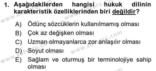 Hukuk Dili Ve Adli Yazışmalar Dersi 2021 - 2022 Yılı Yaz Okulu Sınavı 1. Soru