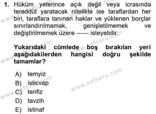 Hukuk Dili Ve Adli Yazışmalar Dersi 2023 - 2024 Yılı (Vize) Ara Sınavı 1. Soru