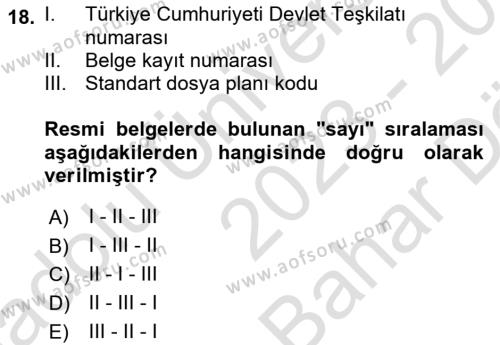 Hukuk Dili Ve Adli Yazışmalar Dersi 2023 - 2024 Yılı (Vize) Ara Sınavı 18. Soru