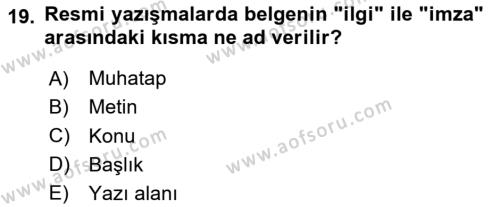 Hukuk Dili Ve Adli Yazışmalar Dersi 2023 - 2024 Yılı (Vize) Ara Sınavı 19. Soru