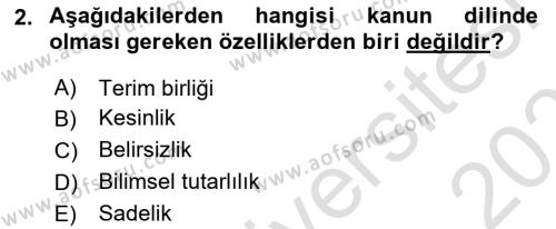 Hukuk Dili Ve Adli Yazışmalar Dersi 2023 - 2024 Yılı (Vize) Ara Sınavı 2. Soru