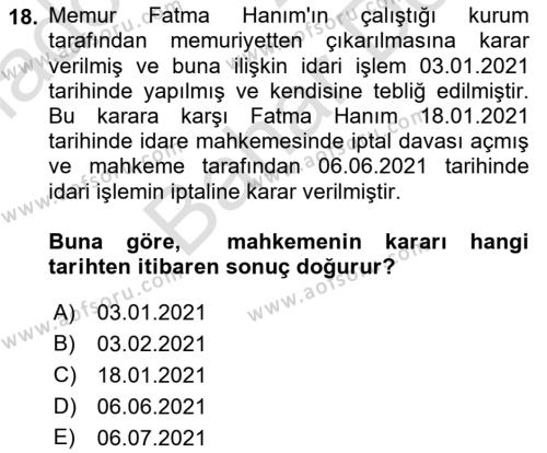 İdari Yargı Dersi 2021 - 2022 Yılı (Final) Dönem Sonu Sınavı 18. Soru