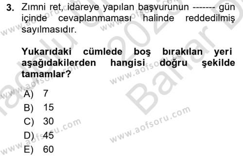 İdari Yargı Dersi 2023 - 2024 Yılı (Vize) Ara Sınavı 3. Soru