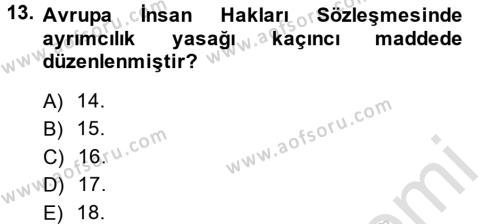 İnsan Hakları Ve Kamu Özgürlükleri Dersi 2014 - 2015 Yılı Tek Ders Sınavı 13. Soru