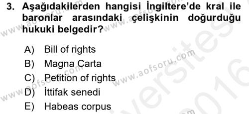 İnsan Hakları Ve Kamu Özgürlükleri Dersi 2015 - 2016 Yılı (Vize) Ara Sınavı 3. Soru