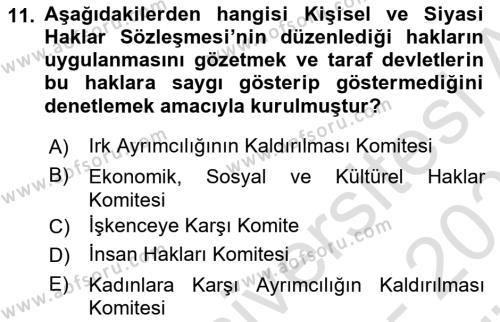 İnsan Hakları Ve Kamu Özgürlükleri Dersi 2023 - 2024 Yılı (Vize) Ara Sınavı 11. Soru