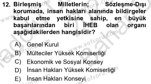 İnsan Hakları Ve Kamu Özgürlükleri Dersi 2023 - 2024 Yılı (Vize) Ara Sınavı 12. Soru