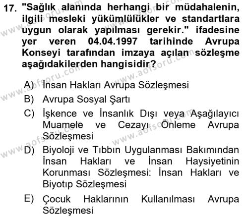 İnsan Hakları Ve Kamu Özgürlükleri Dersi 2023 - 2024 Yılı (Vize) Ara Sınavı 17. Soru