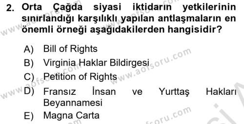 İnsan Hakları Ve Kamu Özgürlükleri Dersi 2023 - 2024 Yılı (Vize) Ara Sınavı 2. Soru