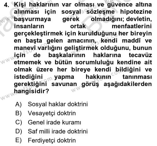 İnsan Hakları Ve Kamu Özgürlükleri Dersi 2023 - 2024 Yılı (Vize) Ara Sınavı 4. Soru