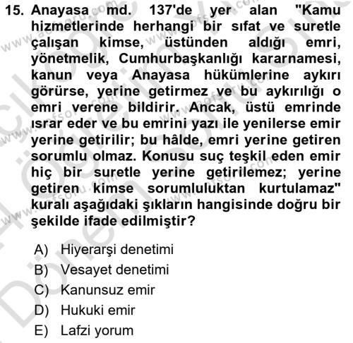 İnsan Hakları Ve Kamu Özgürlükleri Dersi 2023 - 2024 Yılı (Final) Dönem Sonu Sınavı 15. Soru