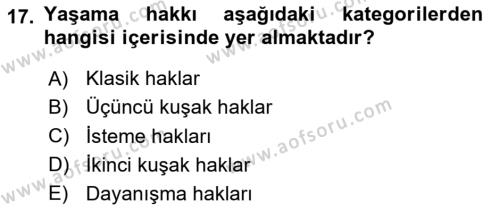 İnsan Hakları Ve Kamu Özgürlükleri Dersi 2023 - 2024 Yılı (Final) Dönem Sonu Sınavı 17. Soru