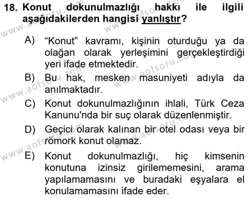 İnsan Hakları Ve Kamu Özgürlükleri Dersi 2023 - 2024 Yılı (Final) Dönem Sonu Sınavı 18. Soru