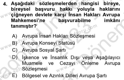 İnsan Hakları Ve Kamu Özgürlükleri Dersi 2023 - 2024 Yılı (Final) Dönem Sonu Sınavı 4. Soru