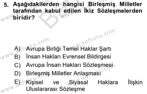 İnsan Hakları Ve Kamu Özgürlükleri Dersi 2023 - 2024 Yılı (Final) Dönem Sonu Sınavı 5. Soru