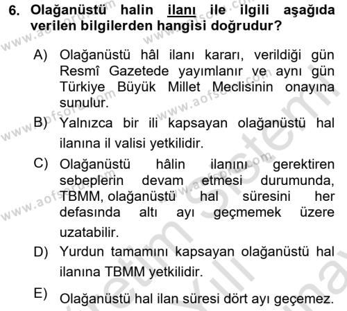 İnsan Hakları Ve Kamu Özgürlükleri Dersi 2023 - 2024 Yılı (Final) Dönem Sonu Sınavı 6. Soru