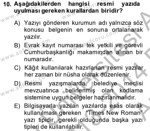Kalem Mevzuatı Dersi 2013 - 2014 Yılı (Vize) Ara Sınavı 10. Soru