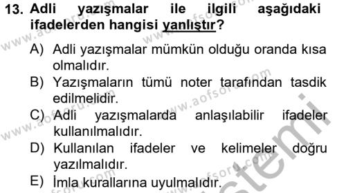 Kalem Mevzuatı Dersi 2014 - 2015 Yılı (Vize) Ara Sınavı 13. Soru