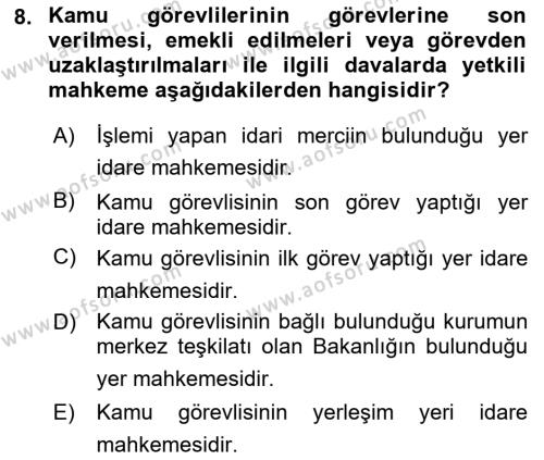 İdari Yargı Ve Anayasa Yargısı Dersi 2021 - 2022 Yılı (Vize) Ara Sınavı 8. Soru