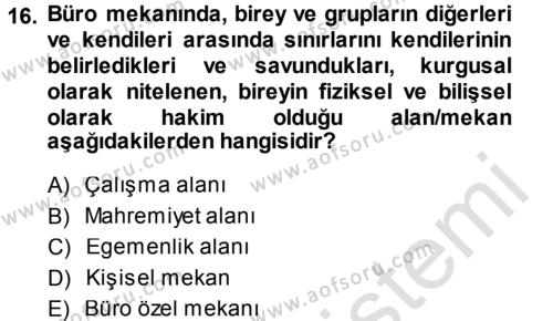 Büro Teknolojileri Dersi 2014 - 2015 Yılı Tek Ders Sınavı 16. Soru