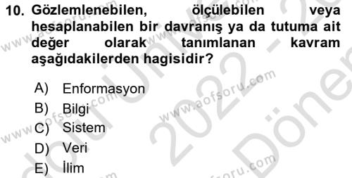 Büro Teknolojileri Dersi 2022 - 2023 Yılı (Final) Dönem Sonu Sınavı 10. Soru