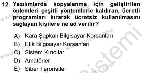 Büro Teknolojileri Dersi 2022 - 2023 Yılı (Final) Dönem Sonu Sınavı 12. Soru