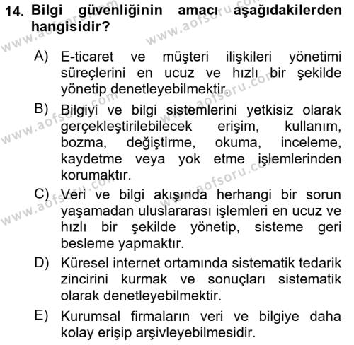 Büro Teknolojileri Dersi 2022 - 2023 Yılı (Final) Dönem Sonu Sınavı 14. Soru