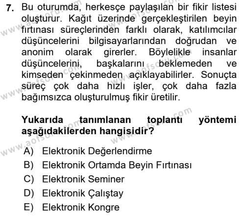 Büro Teknolojileri Dersi 2022 - 2023 Yılı (Final) Dönem Sonu Sınavı 7. Soru