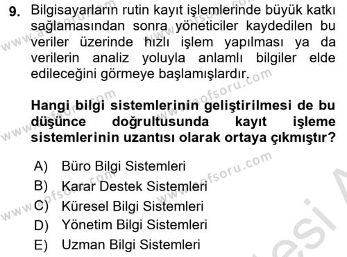 Büro Teknolojileri Dersi 2022 - 2023 Yılı (Final) Dönem Sonu Sınavı 9. Soru