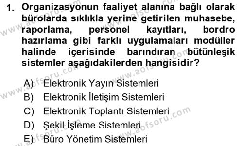 Büro Teknolojileri Dersi 2022 - 2023 Yılı Yaz Okulu Sınavı 1. Soru