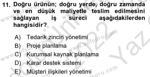 Büro Teknolojileri Dersi 2022 - 2023 Yılı Yaz Okulu Sınavı 11. Soru