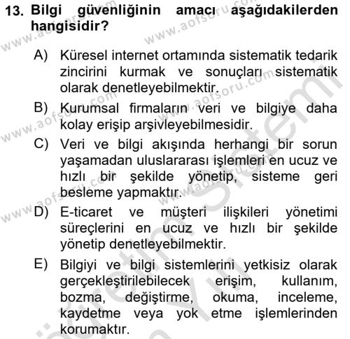 Büro Teknolojileri Dersi 2022 - 2023 Yılı Yaz Okulu Sınavı 13. Soru