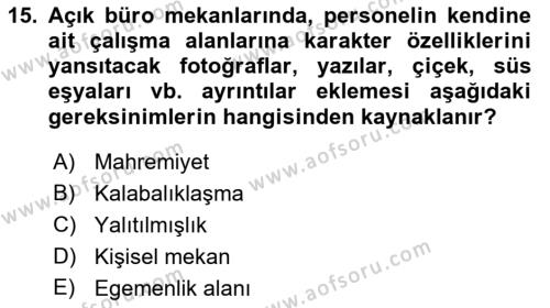 Büro Teknolojileri Dersi 2022 - 2023 Yılı Yaz Okulu Sınavı 15. Soru