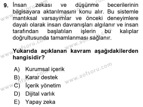 Büro Teknolojileri Dersi 2022 - 2023 Yılı Yaz Okulu Sınavı 9. Soru