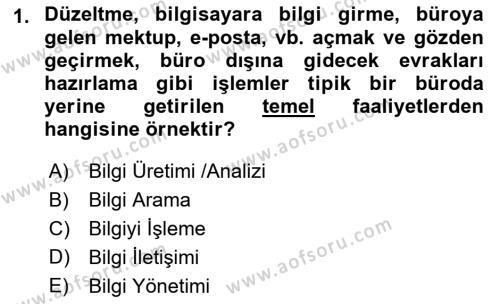 Büro Teknolojileri Dersi 2023 - 2024 Yılı (Vize) Ara Sınavı 1. Soru