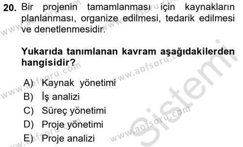 Büro Teknolojileri Dersi 2023 - 2024 Yılı (Vize) Ara Sınavı 20. Soru