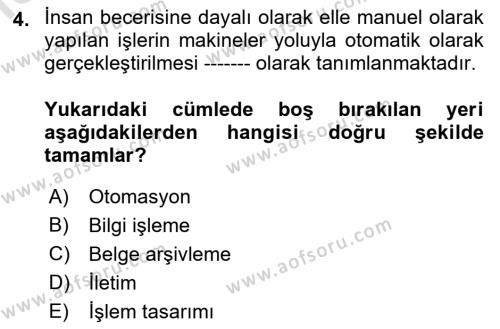 Büro Teknolojileri Dersi 2023 - 2024 Yılı (Vize) Ara Sınavı 4. Soru