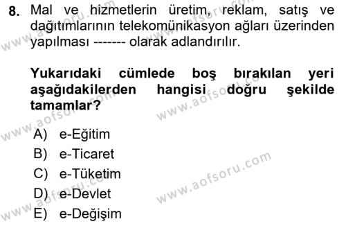 Büro Teknolojileri Dersi 2023 - 2024 Yılı (Vize) Ara Sınavı 8. Soru