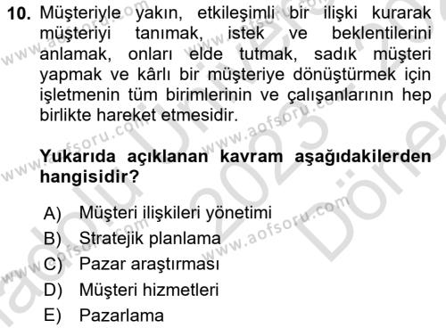 Büro Teknolojileri Dersi 2023 - 2024 Yılı (Final) Dönem Sonu Sınavı 10. Soru