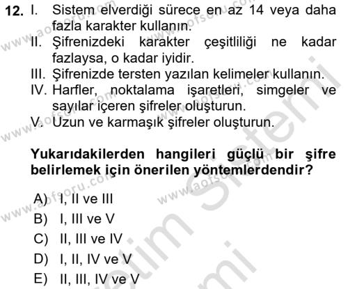 Büro Teknolojileri Dersi 2023 - 2024 Yılı (Final) Dönem Sonu Sınavı 12. Soru