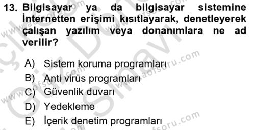 Büro Teknolojileri Dersi 2023 - 2024 Yılı (Final) Dönem Sonu Sınavı 13. Soru