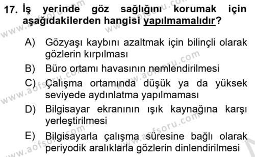 Büro Teknolojileri Dersi 2023 - 2024 Yılı (Final) Dönem Sonu Sınavı 17. Soru