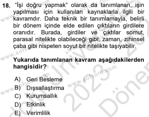 Büro Teknolojileri Dersi 2023 - 2024 Yılı (Final) Dönem Sonu Sınavı 18. Soru