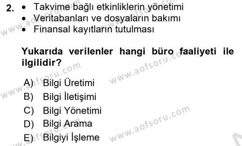 Büro Teknolojileri Dersi 2023 - 2024 Yılı (Final) Dönem Sonu Sınavı 2. Soru